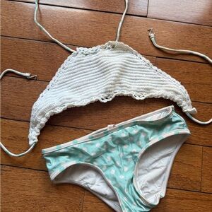 Zimmermann Kids Crochet Mint and White Bikini Bottoms